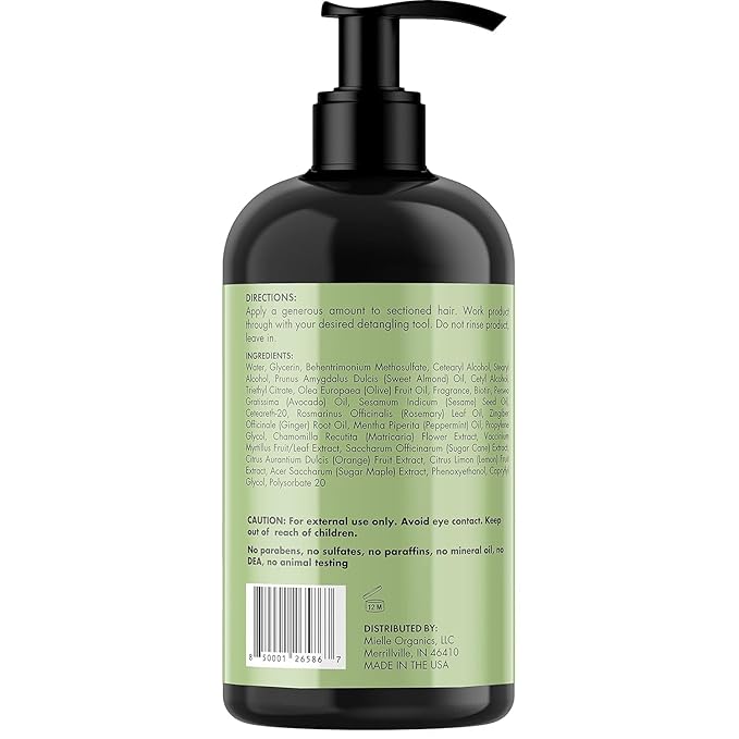 Mielle Organics Rosemary Mint Strengthening Leave In Conditioner for Curly Hair - Hydrating Hair Moisturizer Infused with Biotin to Soften, Protect & Boost Shine (12 Oz)