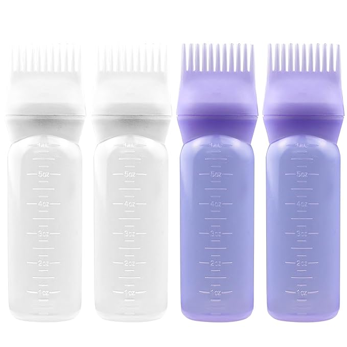 ELANE 4 Pack Hair Oiler Comb Bottle,Root Comb Applicator Bottle for Hair Oil Scalp Hair Oiling Applicator(2Purple+2White)
