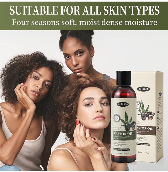 Organic Castor Oil for Hair Growth, 100% Pure Natural Premium Grade Castor Oil Cold Pressed, Hexane-Free, Eyelash & Eyebrow Enhancement, Skin Moisturizing, 7.04 Fl Oz for Lashes Hair Face Body