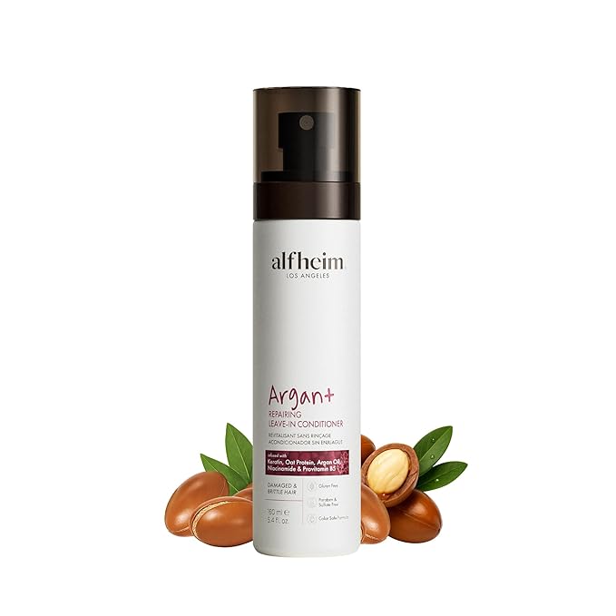 ALFHEIM Argan+ Repairing Leave-in Conditioner Spray for Dry, Damaged & Frizzy Hair with Argan Oil, Keratin, Oat Protein – Instant Detangling, Shine & Frizz Control – Color Safe, Sulfate Free – 5.4 oz
