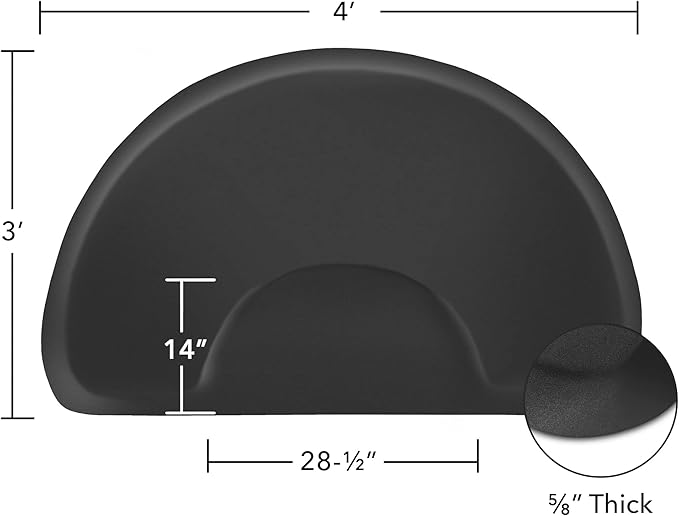 Saloniture 3 ft. x 4 ft. Salon & Barber Shop Chair Anti-Fatigue Mat - Black Semi Circle - 5/8 in. Thick