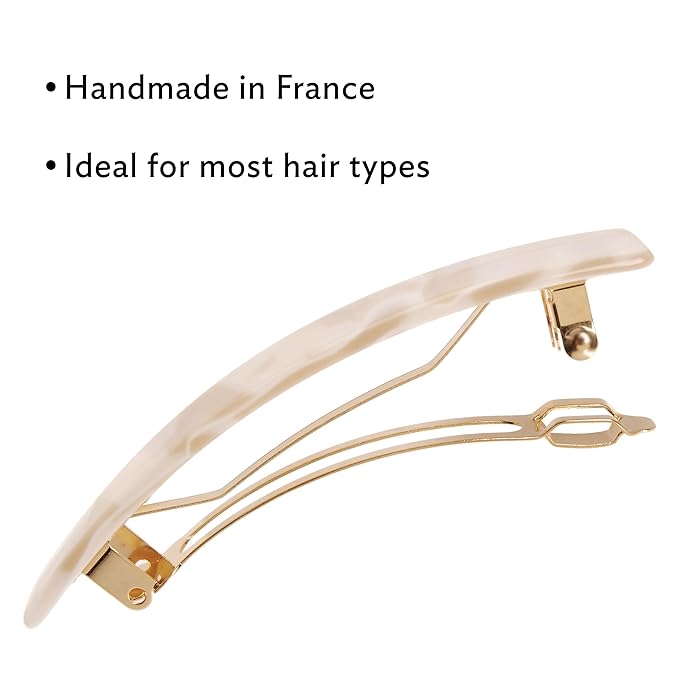 White Hair Barrette for Thin Hair, Classic Rectangle French Barrette for Women, Lightweight and Comfortable, Strong Hold, Alba Ivory | France Luxe