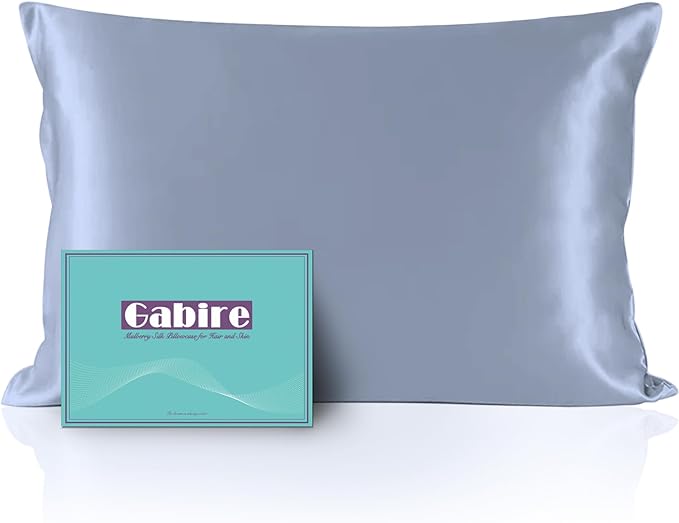 Mulberry Silk Pillow Cases for Hair and Skin Prevent Acne Pillowcase Both Sides Real Silk Pillowcases Organic Silk Pillow Cases with Hidden Zipper, Dusty Blue, Standard (20"×26")