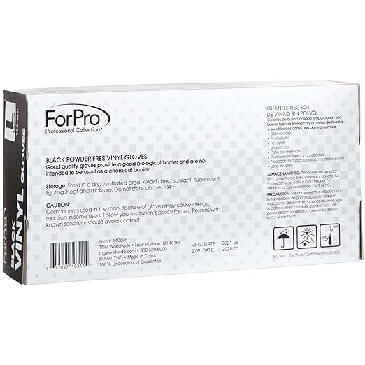 ForPro Professional Collection Disposable Vinyl Gloves, Black, Industrial Grade, Powder-Free, Latex-Free, Non-Sterile, Food Safe, 2.75 Mil. Palm, 3.9 Mil. Fingers, Large, 100-Count (Pack of 10)