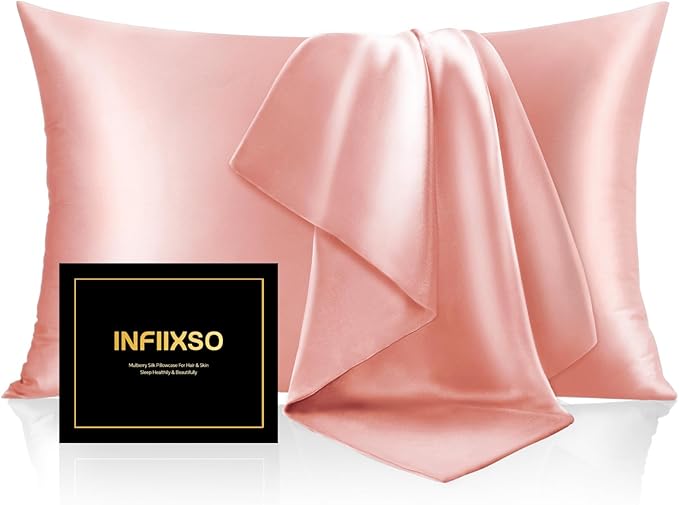 INFIIXSO Mulberry Silk Pillowcase for Hair and Skin, Silk Pillow Cases Queen Size Set of 2 with Hidden Zipper 20"x30", Ultra Smooth and Soft Cooling Pillow Cases for Hot Sleepers(Blush Pink, 2 Pack)