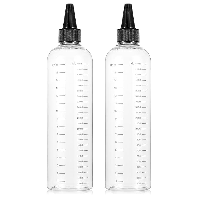 Applicator Bottle for Hair, 16.9oz 2 Packs Color Bottle Applicator with Ratio Graduated Scale, Hair Dye with Black Twist Top Cap