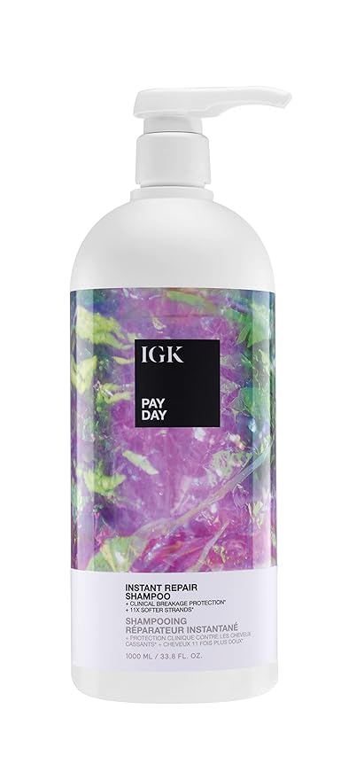 IGK PAY DAY Instant Repair Shampoo Liter | Bond-Building + Damage Repair | Vegan + Cruelty Free | 33.8 Oz