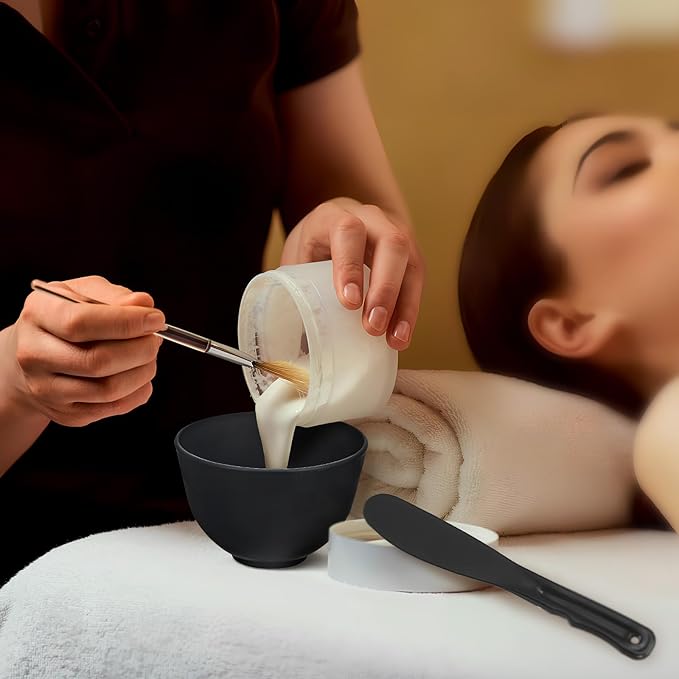 Sturdy Silicone Face Mask Mixing Bowls Flat Spatula Reusable Mud Mask Bowls for DIY Facial Care and Spa Supplies (Black)