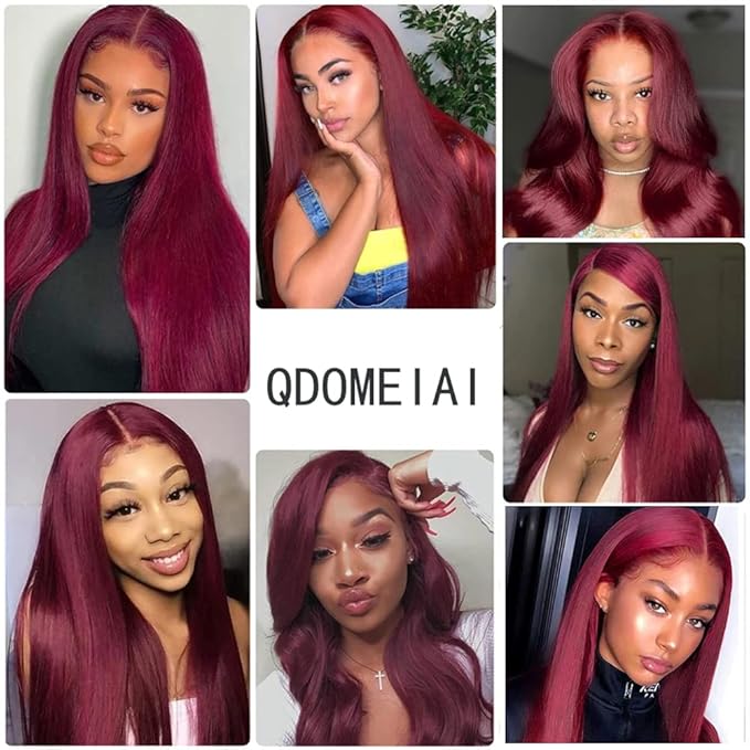 Burgundy 99J Lace Front Wigs Human Hair Pre Plucked Wine Red 13x4 Straight Lace Frontal Wig with Baby Hair for Black Women 150% Density Wig Colored Brazilian Virgin Hair Wig 22 Inch