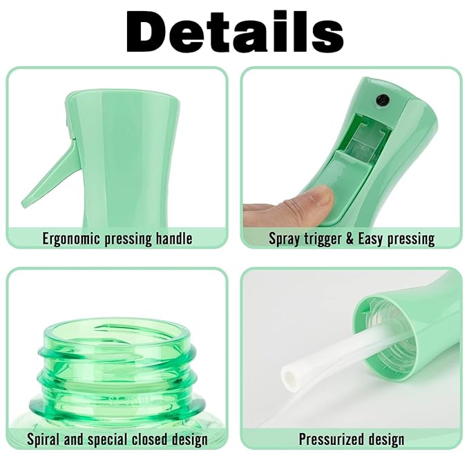 Spray Bottle for Hair (6.8OZ /200ML) Continuous Ultra Fine Mist Sprayer for Hair, Salons, Barber, Plants, Skin Care, Cleaning 1 Pack CLEAR Green