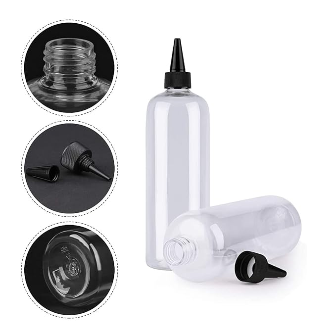 Applicator Bottle for Hair, 16.9 ounce Hair Color Applicator Bottle 2 Pack Squeeze Bottle Transparent Oil Bottles for Hair, PET Plastic Refillable Bottles with Twist Top Cap
