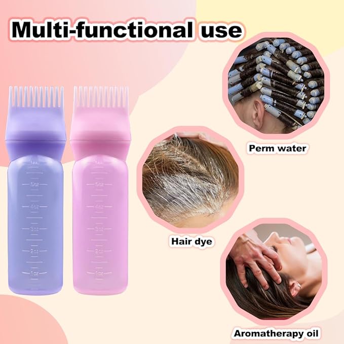 ELANE Hair Oiler Comb Bottle,4 Pack Root Comb Applicator Bottle for Hair Oil Scalp Hair Oiling Applicator（pink+purple+white+black）