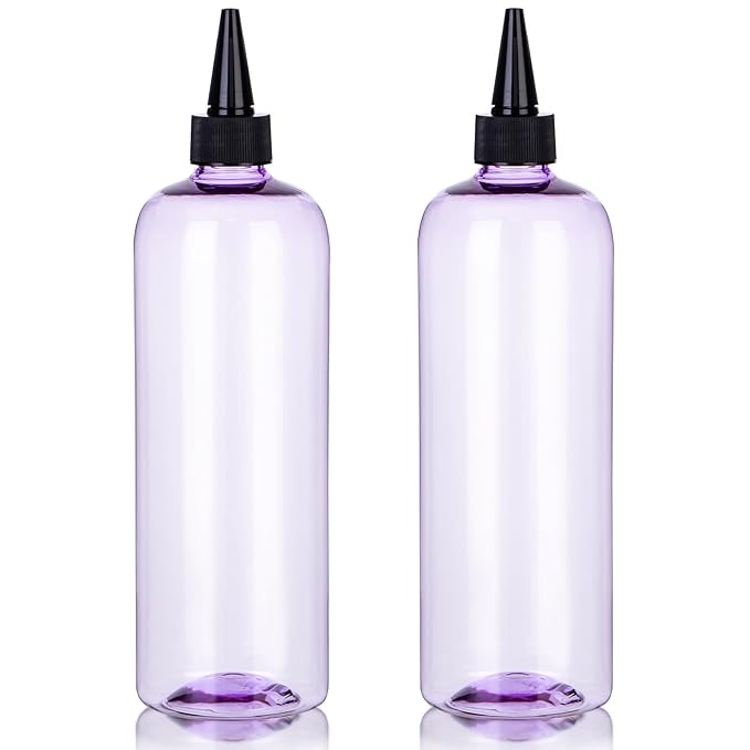 Applicator Bottle for Hair, 16.9 ounce Hair Color Applicator Bottle 2 Pack Squeeze Bottle Transparent Oil Bottles for Hair, PET Plastic Refillable Bottles with Twist Top Cap,Clear Purple