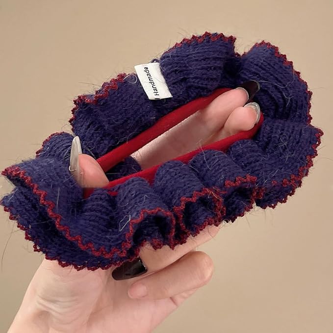 2 Pcs Soft Fabric Scrunchies for Hair,3.9 inch Medium Elastic Hair Ties Ropes Crochet Knit Silky Scrunchie for Women-Khaki