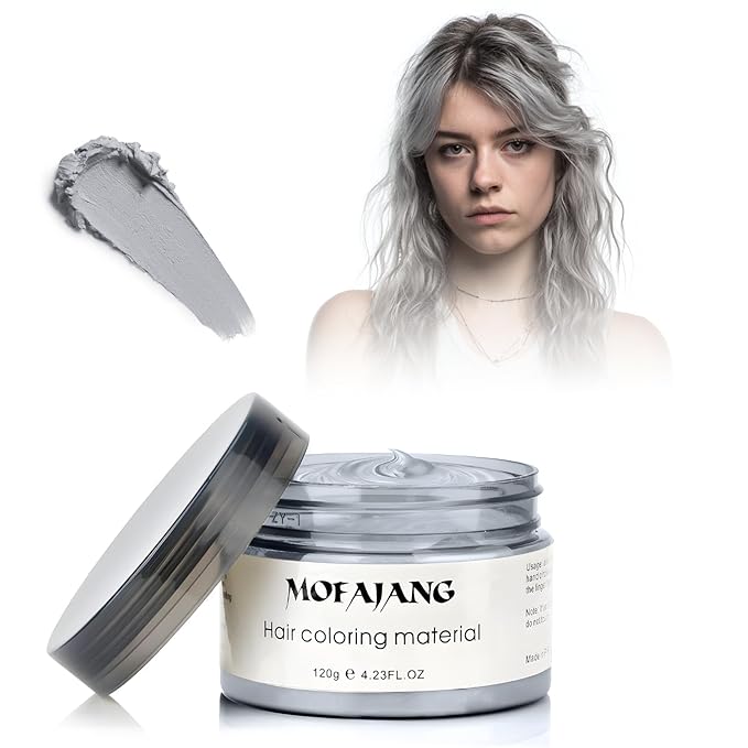 Sliver Gray Temporary Hair Color Wax -SOVONCARE Washable Hair Dye for Men & Women, All-Day Hold Disposable Hair Styling Clays for Party, Cosplay & Daily 4.23 oz