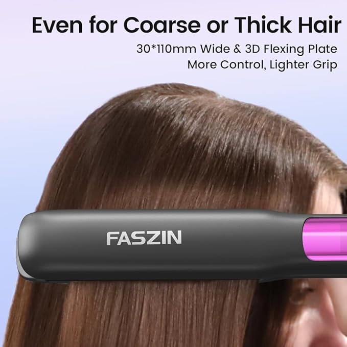 Faszin Professional Hair Straightener, 1.18 inch Ionic Titanium Plate, 20S Fast Heat Up Flat Iron with Clear LED Display, 2 in 1 Straightener and Curler Styling Tool for Straighten Hair (Gray)