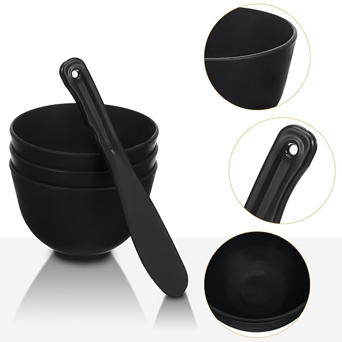 Sturdy Silicone Face Mask Mixing Bowls Flat Spatula Reusable Mud Mask Bowls for DIY Facial Care and Spa Supplies (Black)