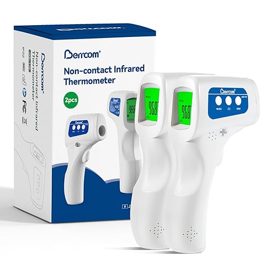 Berrcom 3-in-1 Contactless Infrared Forehead Thermometer for Fever Check | for Babies, Kids & Adults | 2-Pack | Batteries Included | JXB-178 (White)