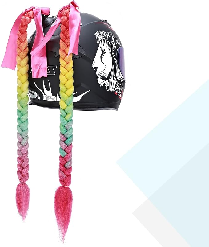 SEGO 1PCS/2PCS Helmet Pigtail Braids with Detachable Suction Cup Bowknot Ponytail Hair Many Colors (Helmet not Included)