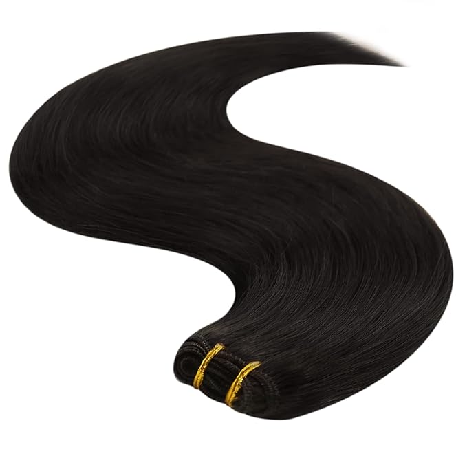 YoungSee Sew in Hair Extensions Real Human Hair Dark Brown Hair Extensions Sew in Darkest Brown Double Weft Human Hair Extensions Remy Hair 20Inch 100G