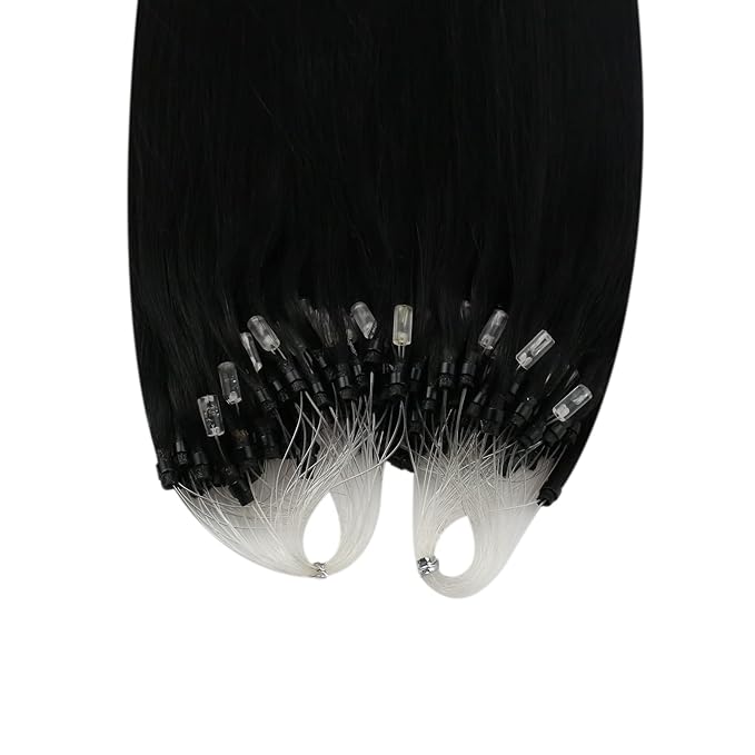 YoungSee Micro Link Hair Extensions Human Hair Black Microbead Hair Extensions Jet Black Micro Loop Hair Extension Human Hair 18 Inch 1g/s 50g Micro Hair Extension #1 for Everyday Wear