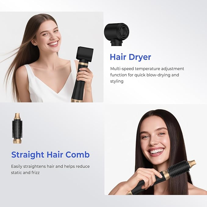 Hair Dryer Brush 5 in 1, Blow Dryer Brush Set with Air Curler Wrap Hair Styler, Negative Ionic Blow Dry Brush, Detachable Hair Tool for Curling, Volumizer,Straightener,Drying