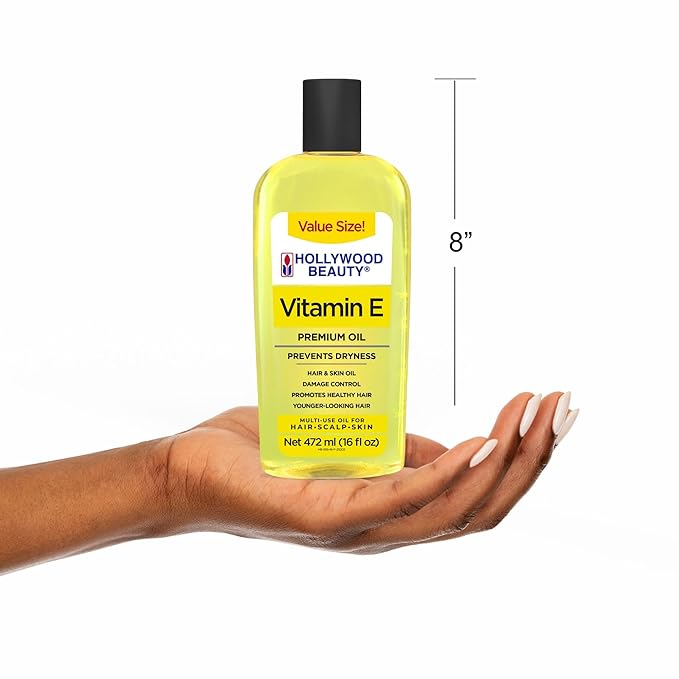 Hollywood Beauty Vitamin E Oil for Hair, Scalp, and Skin, VALUE SIZE 16 fl oz - Prevents Dryness and Helps Repair Damage