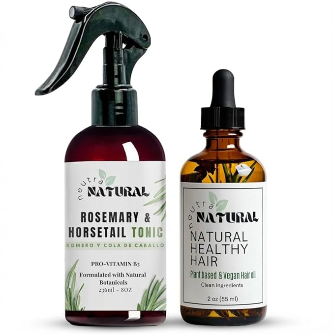 Hair Growth Duo – Rosemary & Horsetail Scalp Tonic + Botanical Growth Oil for Thicker, Stronger Hair – Vegan, Sulfate-Free – 8 oz + 2 oz
