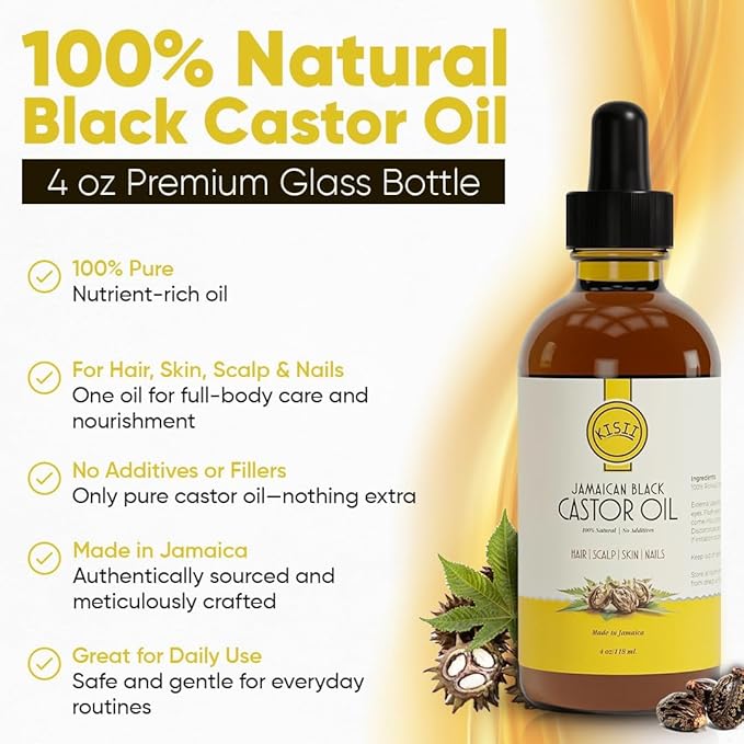 Jamaican Black Castor Oil – 100% Pure Castor Oil for Hair Growth, Scalp Care, Glowing Skin and Nails. Made in Jamaica - 4 oz Glass Bottle (2 Pack)