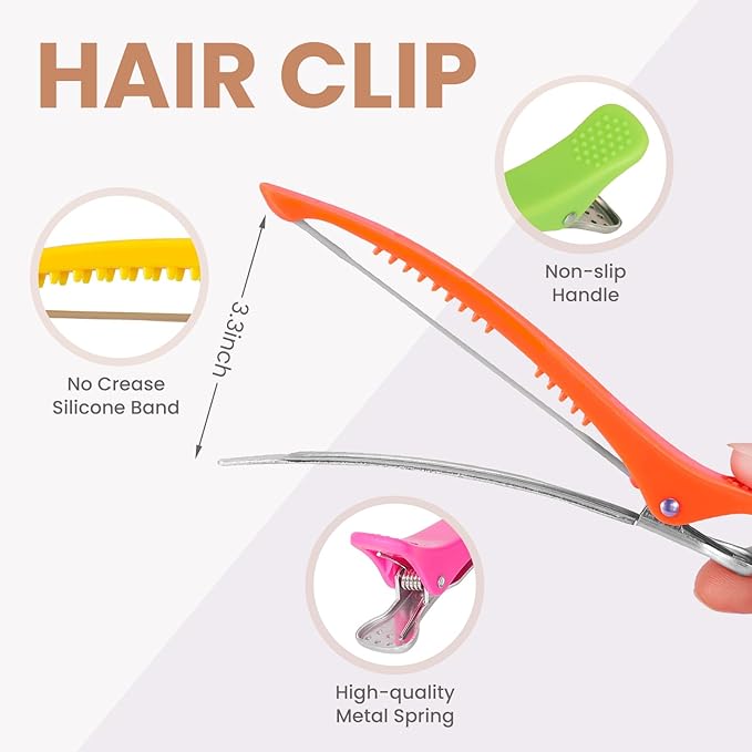 12PCS Hair Clips for Styling - No Crease Hair Clips for Women - Non Slip Duck Billed Hair Roller Clips with Silicone Band - Salon Hair Sectioning Clips
