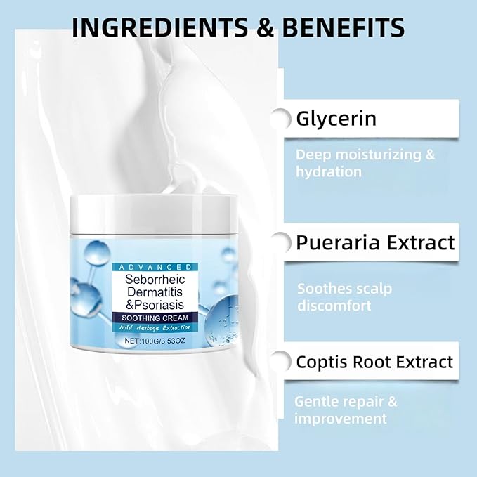 Scalp Soothing Cream for Seborrheic Dermatitis & Psoriasis Relief - Moisturizing Treatment for Itchy Scalp, Dandruff Control with Natural Herbal Extracts - 100g (2 pcs)