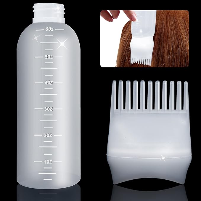 4Pcs Root Comb Applicator Bottle, 6 Ounce Hair Dye Bottles with Comb and Graduated Scale Plastic Hair Oil Brush for Hair Care and Color, White