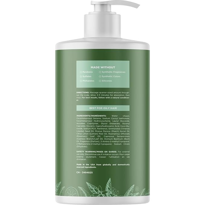 Maple Holistics Clarifying Shampoo for Oily Hair and Scalp - Deep Cleansing Shampoo Build Up Remover with Rosemary Oil - for Greasy Hair & Scalp - Vegan Color Safe Sulfate & Paraben Free (25 Fl Oz)