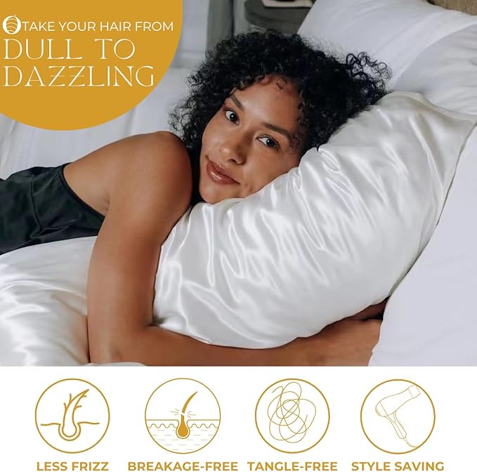 PROMEED White Silk Pillowcase 2 Pack for Hair and Skin, 100% 23 Momme Mulberry Silk Pillow Case Set of 2 with Hidden Zipper, Natural and Acne-Fighting (Queen 20"x30", White)
