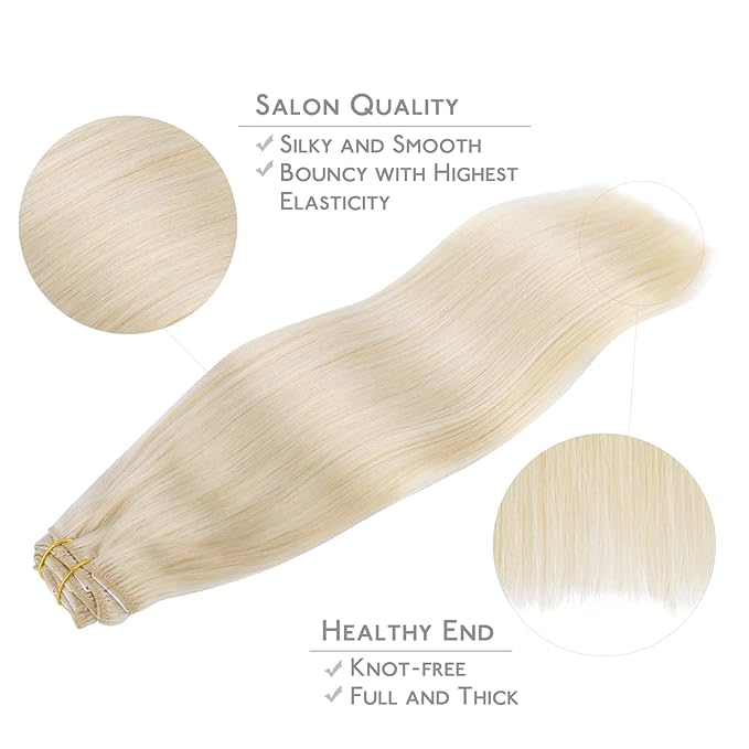 Wennalife Clip in Human Hair Extensions, 18 Inch 150g 9pcs Clip in Hair Extensions Real Human Hair, Platinum Blonde Human Hair Clip in Extensions Remy Human Hair Extensions Clip Ins Double Weft