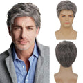 Kaneles Mens Grey Short Wig Synthetic Replacement Costume Halloween Soft Layered Natural Hair Male Wigs (Gray)