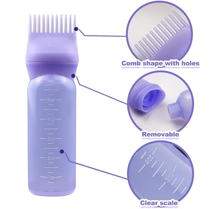 ELANE 4PCS Hair Oil Applicator Bottles - Root Comb Bottles for Scalp Oil and Hair Oiling, 6oz (2 Pink + 2 Purple)