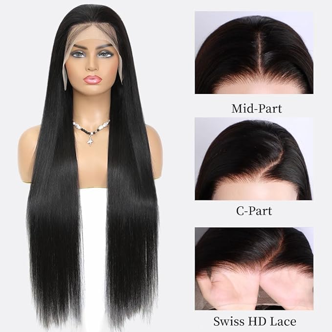 28 Inch Straight Wigs Human Hair Can Last 6-9 Months 200 Density HD Lace Front Wigs Human Hair 13x6 Real Virgin Human Wig Pre Plucked Tangle-Free Natural Black for Women