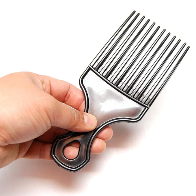 (3 Pack) 7" Black Afro Pick Lift Hair Comb Detangle Wig Braid Hair Man Styling Comb (Black)