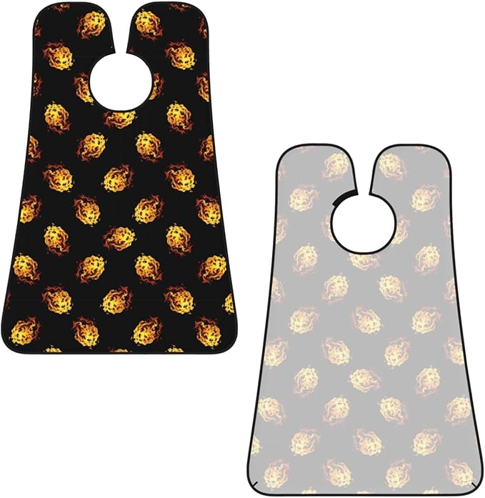 Stretchable Beard Cape, Non-Stick Hair Catcher for Trimming, Waterproof Grooming Apron, Burning Fire Flame On Black
