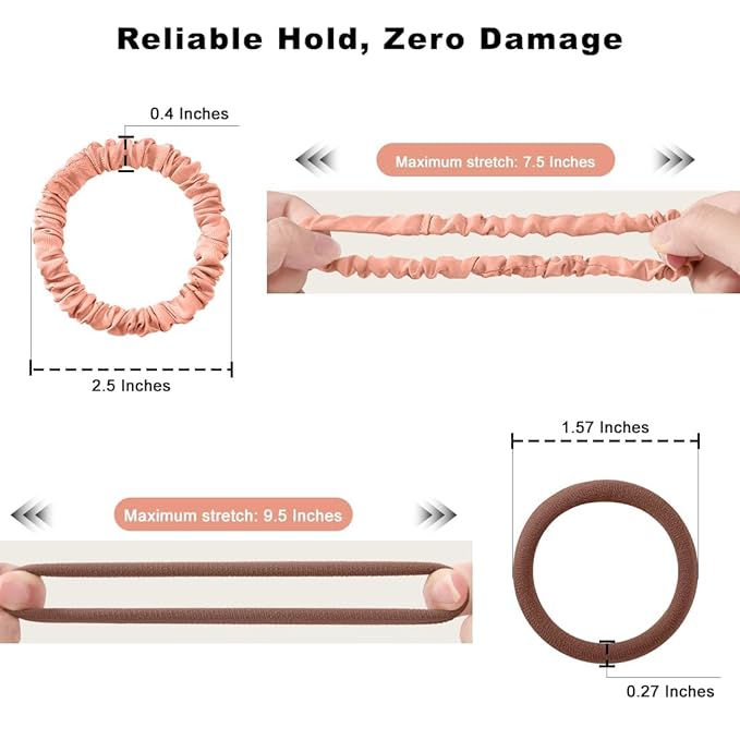 8PCS Silk Scrunchies & Seamless Cotton Hair Ties – No Damage, Elastic Ponytail Holders for Women, Strong Stretch Hair Bands for Thick & Fine Hair (Neutral Colors)