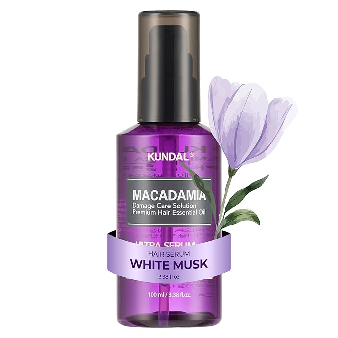 KUNDAL Damage Repair Hair Serum with Macadamia seed oil | Nourishing Intense Repair hair serum for Dry & Frizzy Hair | Lightweight Oil Blend | White Musk Scent, 3.38 fl oz (100ml) Stocking Stuffers