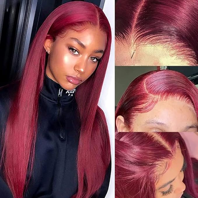 Burgundy 99J Lace Front Wigs Human Hair Pre Plucked Wine Red 13x4 Straight Lace Frontal Wig with Baby Hair for Black Women 150% Density Wig Colored Brazilian Virgin Hair Wig 26 Inch