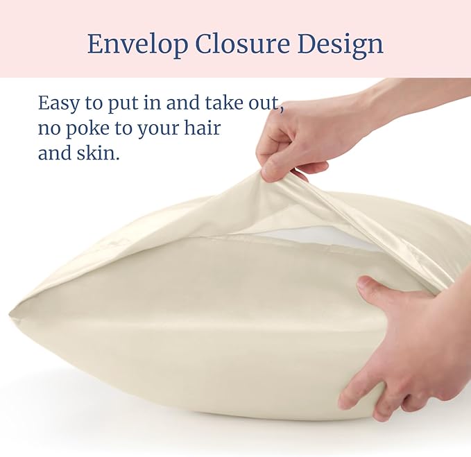 BEDELITE Satin Pillowcase for Hair and Skin, Super Soft and Cooling Similar to Silk Pillow Cases 2 Pack with Envelope Closure, Gift for Women Men(20"x26" Standard Size, Beige)