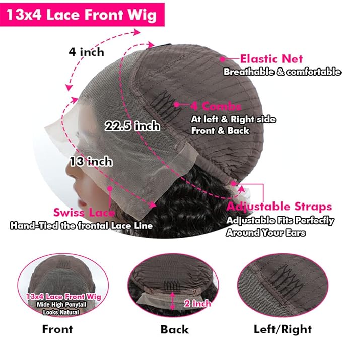 Deep Wave Human Hair Wig - Lace Front, 180% Density, Curly, Wet & Wavy, 13x4 HD Lace Frontal, 18 Inch Glueless, Pre Plucked