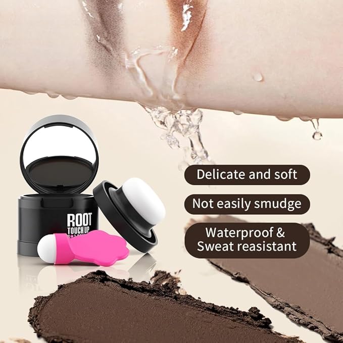 Gowwim Root Touch up Powder, Instantly Gray Hair Cover up Hairline Powder for Women & Men Waterproof and Sweatproof Root Cover Up Long-Lasting for Thinning & Loss Hair (Med Brown1, 4g-1)