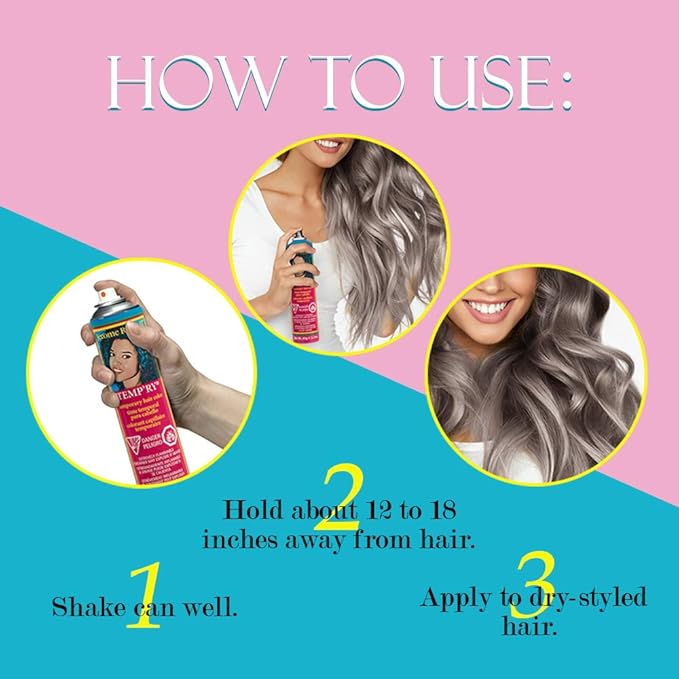 Jerome Russell Intense Silver Hair Color Spray - Fast-Drying, Non-Sticky, Travel Size Hair Dye for Vivid, Instant Color, 2.2 oz