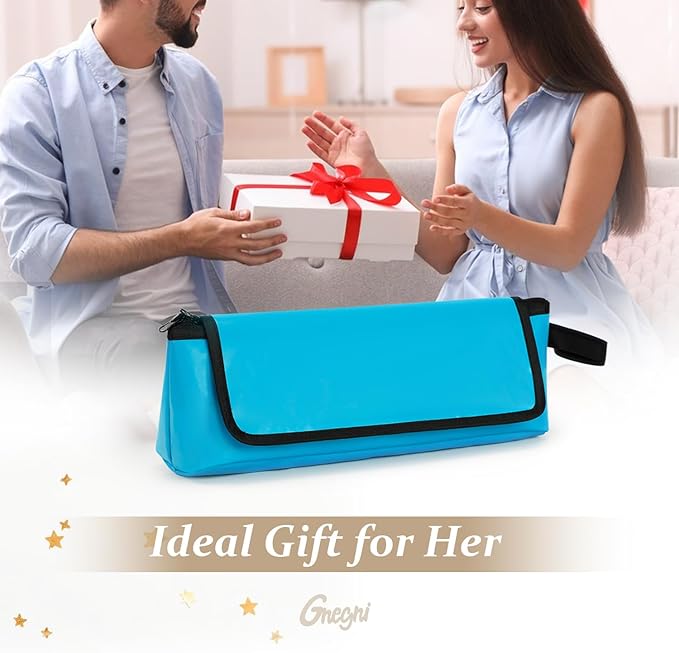 GNEGNI Hair Tools Travel Bag with Heat Resistant Mat, 2-in-1 Portable Hot Tools Organizer fits Curling Iron, Straightener & Hair Accessories, Travel Vacation Essentials(Blue/Pink) (Blue)