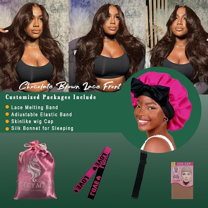 28 Inch 13x6 Chocolate Brown Lace Front Wigs Body Wave Wig Colored Brown Wigs Human Hair Pre Plucked New Trend M Hairline 200% Density Glueless Wigs For Women Lace Front Wigs