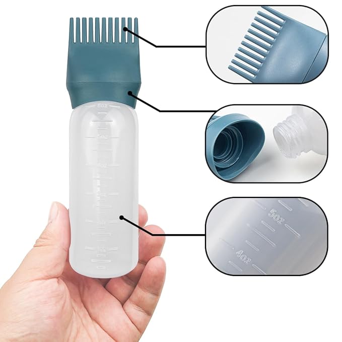 4 PCS Root Comb Applicator Bottle,Hair Oiling Applicator,Hair Oil Applicator Bottle for Hair Dye Shampoos Hair Salons.6oz (Grey+Green)